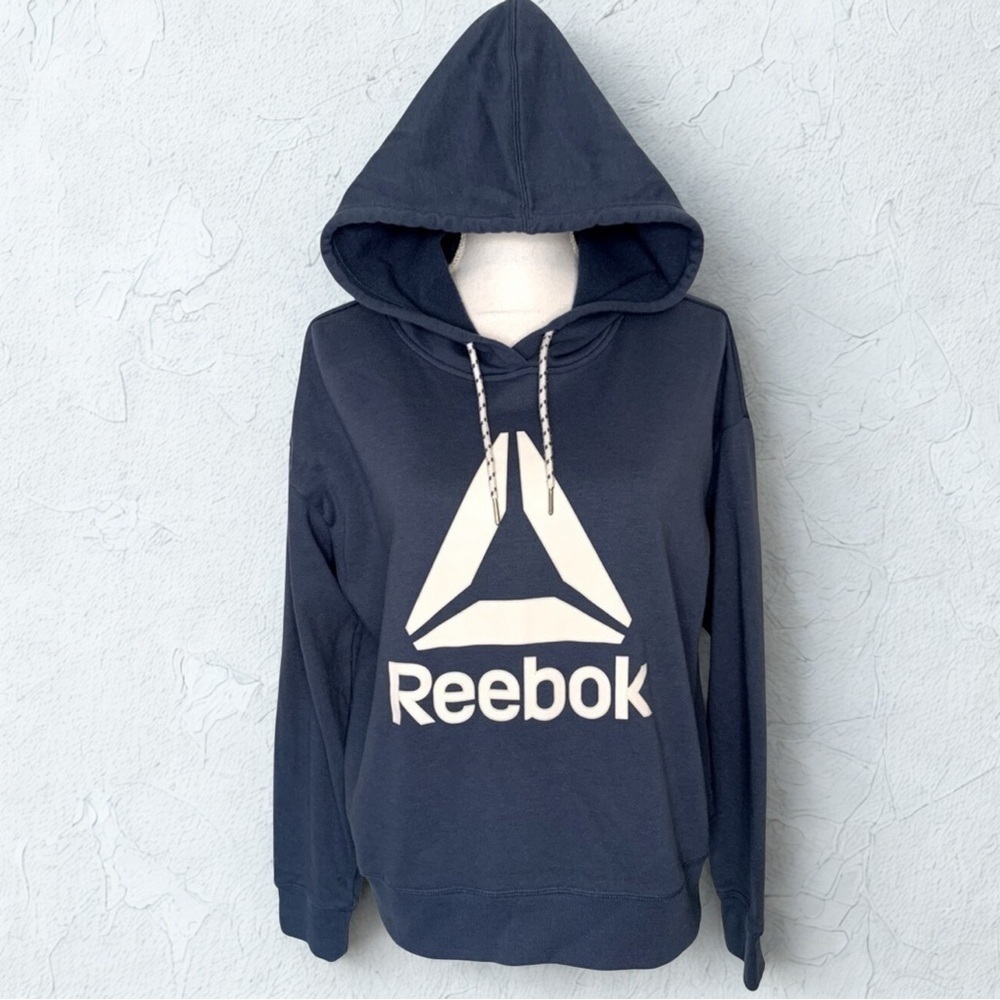 Reebok Womens Hooded Long sleeve Sweatshirt Top Size Medium Navyโ Blue